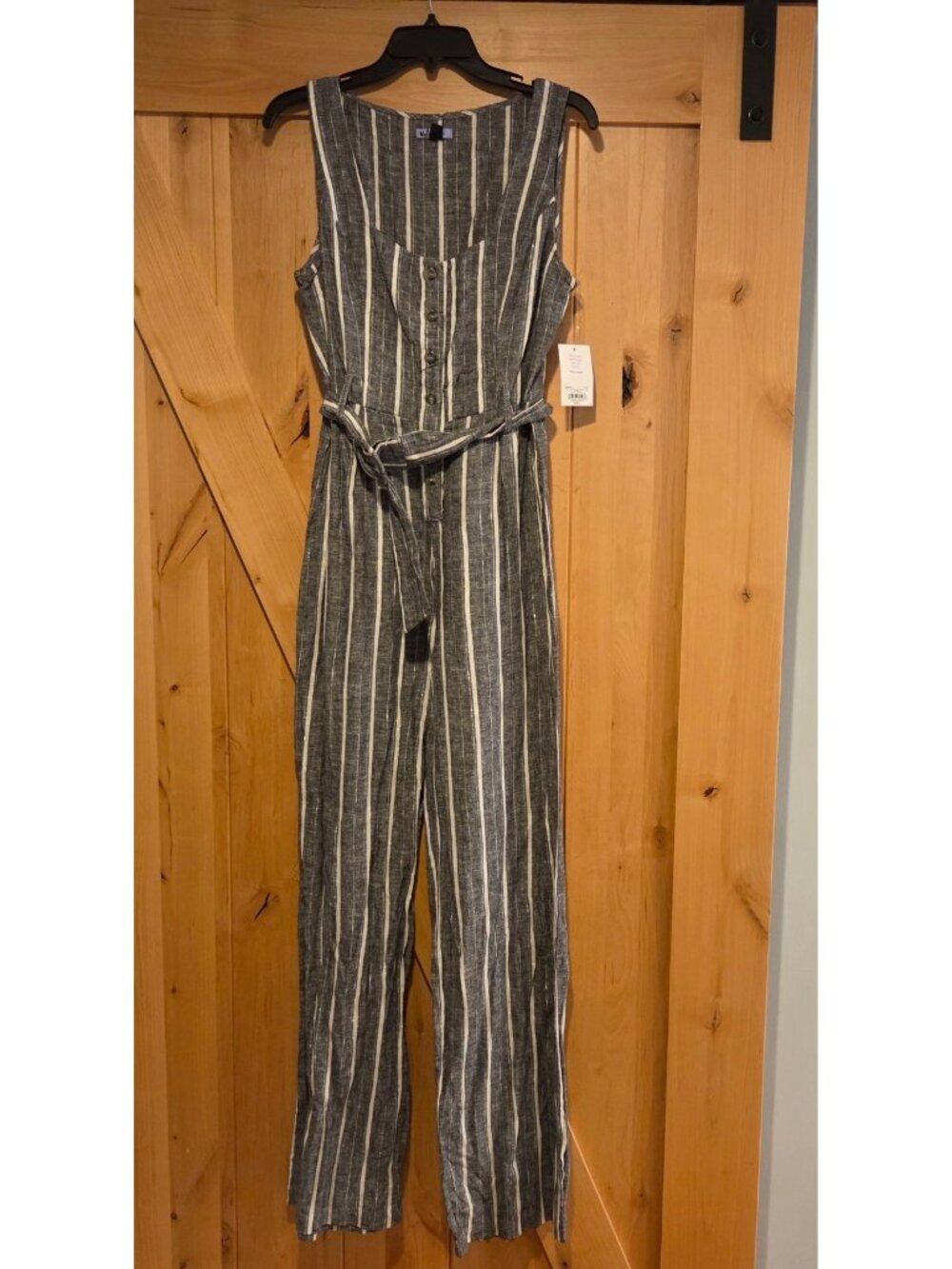 New! Vylette Size M Gray Silver Linen Blend Belted Jumpsuit Wide Leg Sleeveless - Picture 1 of 13